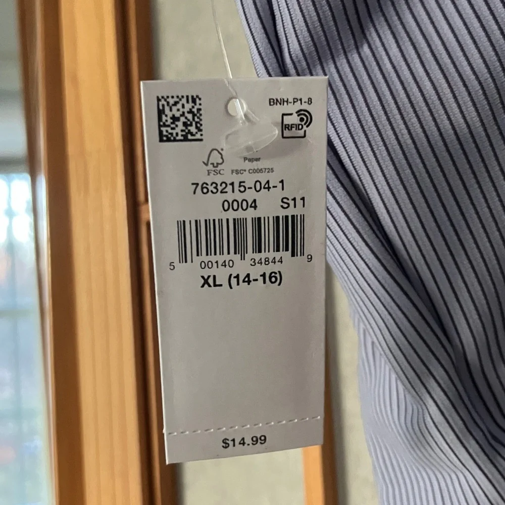 Old Navy Kids XL 14-16 PowerSoft Longline Sports Bra - Light Blue Pinstripe